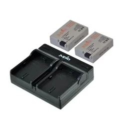 Jupio Battery Chargers & Plates|Camera Batteries>Twin Rechargeable Canon LP-E8 Battery + Charger Kit