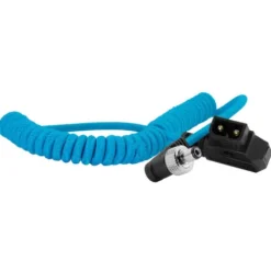 Kondor Blue Cables & Connectors>Coiled D-Tap to Locking DC 2.1mm Right Angle Cable (Blue)