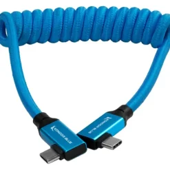 Kondor Blue Cables & Connectors>Coiled USB C Right Angle Braided Cable - 30-60cm - Blue