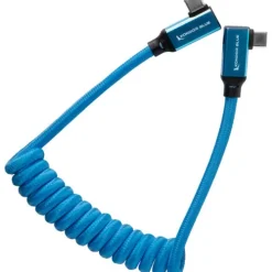 Kondor Blue Cables & Connectors>Coiled USB C Right Angle Braided Cable - 30-60cm - Blue