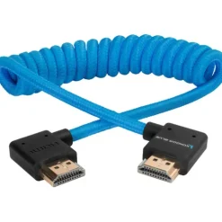 Kondor Blue Video Monitors & Accessories>Right Angle Full HDMI Cable For On-Camera Monitors Braided Coiled - 30-60cm - Blue