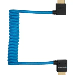Kondor Blue Video Monitors & Accessories>Right Angle Full HDMI Cable For On-Camera Monitors Braided Coiled - 30-60cm - Blue