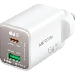 Microdia Ac Adapters>SMARTCube Nano 45W Dual Port GaN Wall Charger - White