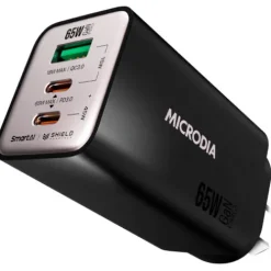 Microdia Ac Adapters>SMARTCube Nano 65W Tri Port GaN Wall Charger - Black